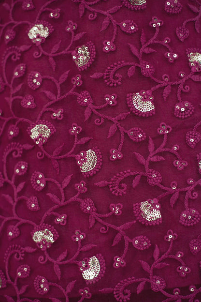 Women's Wine Thread Work Kurta With Palazzo Set (3pc Set)