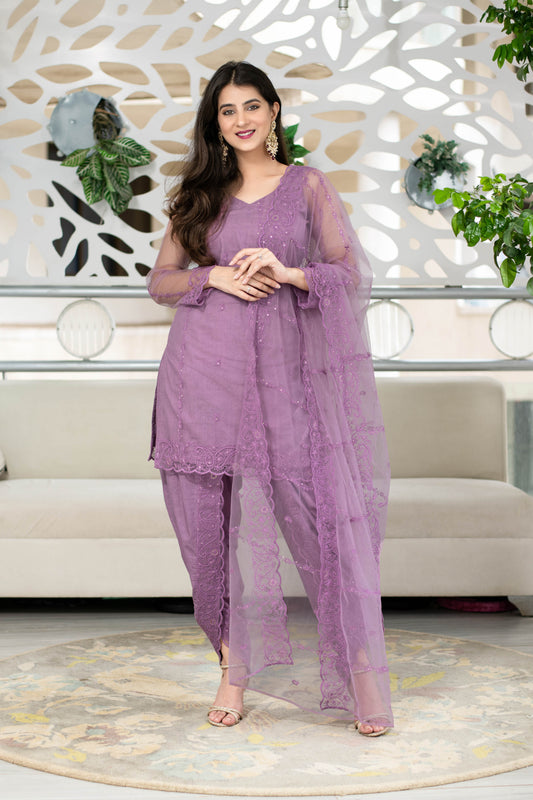 Women's Mauve Dhoti Set (3pcs set)