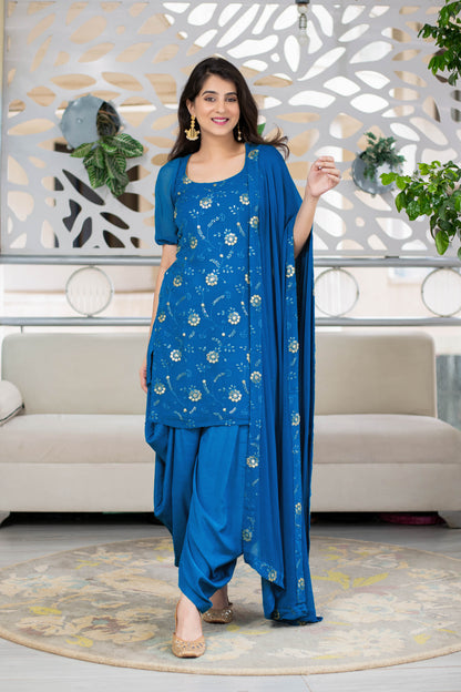 Women's Turquoise Blue Patialla (3pc Set)