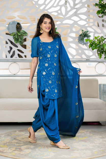 Women's Turquoise Blue Patialla (3pc Set)