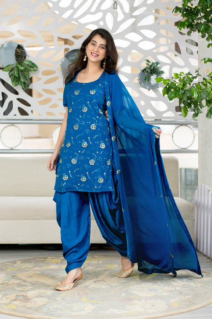 Women's Turquoise Blue Patialla (3pc Set)