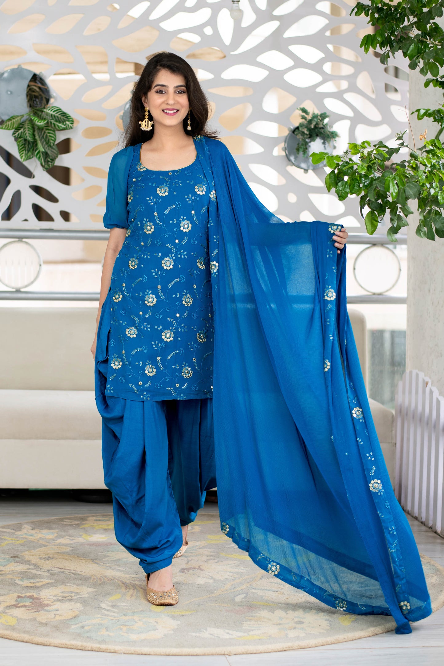 Women's Turquoise Blue Patialla (3pc Set)