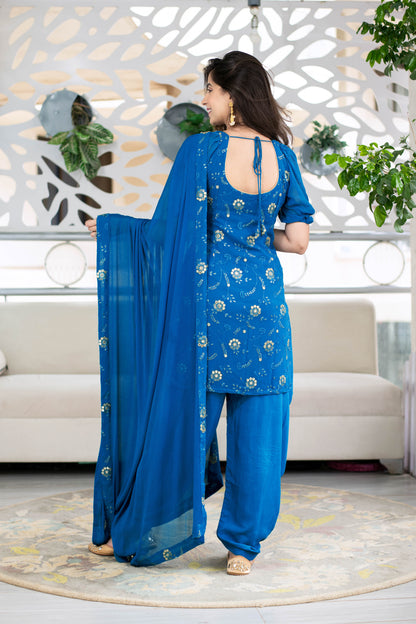 Women's Turquoise Blue Patialla (3pc Set)