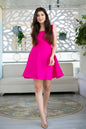 Women's Hot Pink A-Line Fit And Flare Short Dress With Back Bow Tie