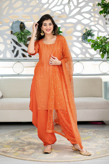 Women's Orange Chanderi Patialla
