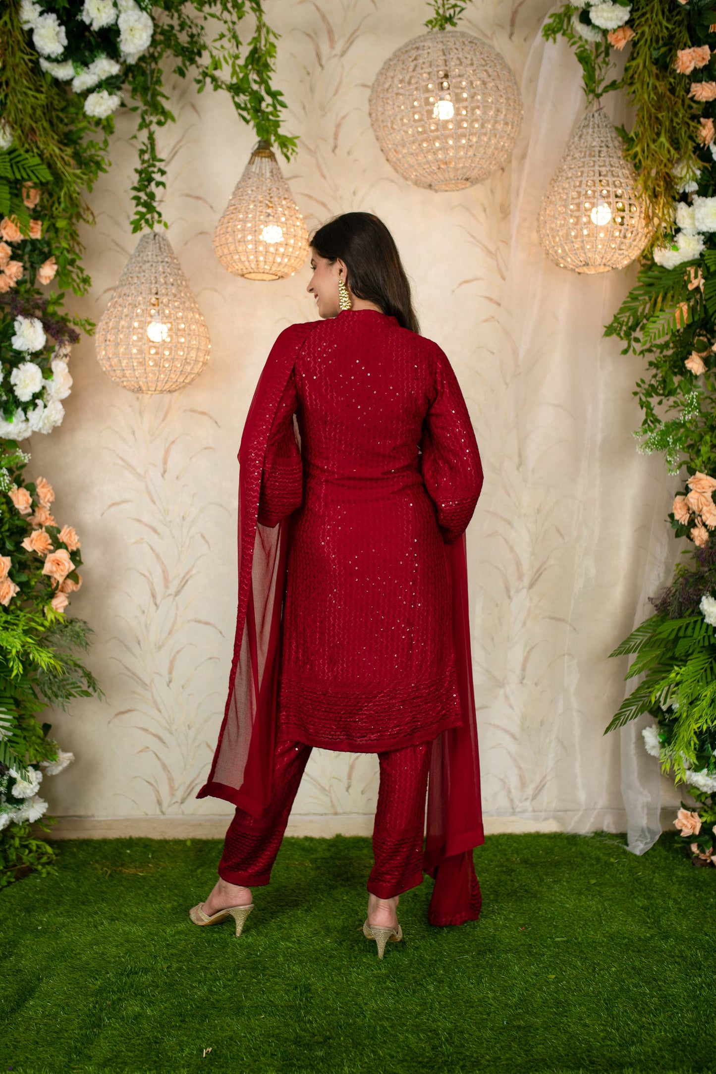 Women's Dark Red Thread Work Kurta