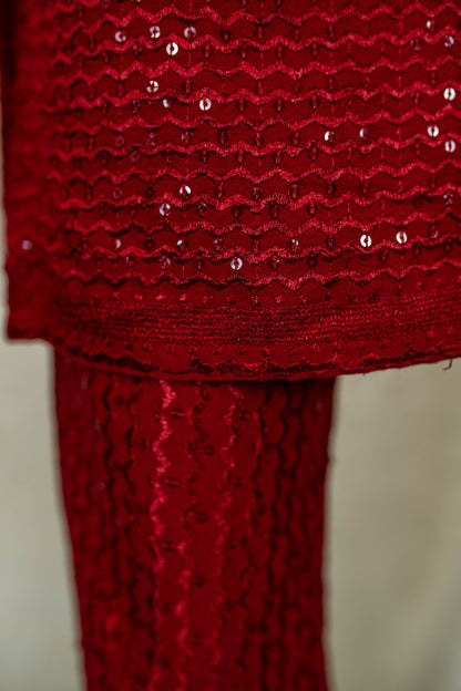 Women's Dark Red Thread Work Kurta