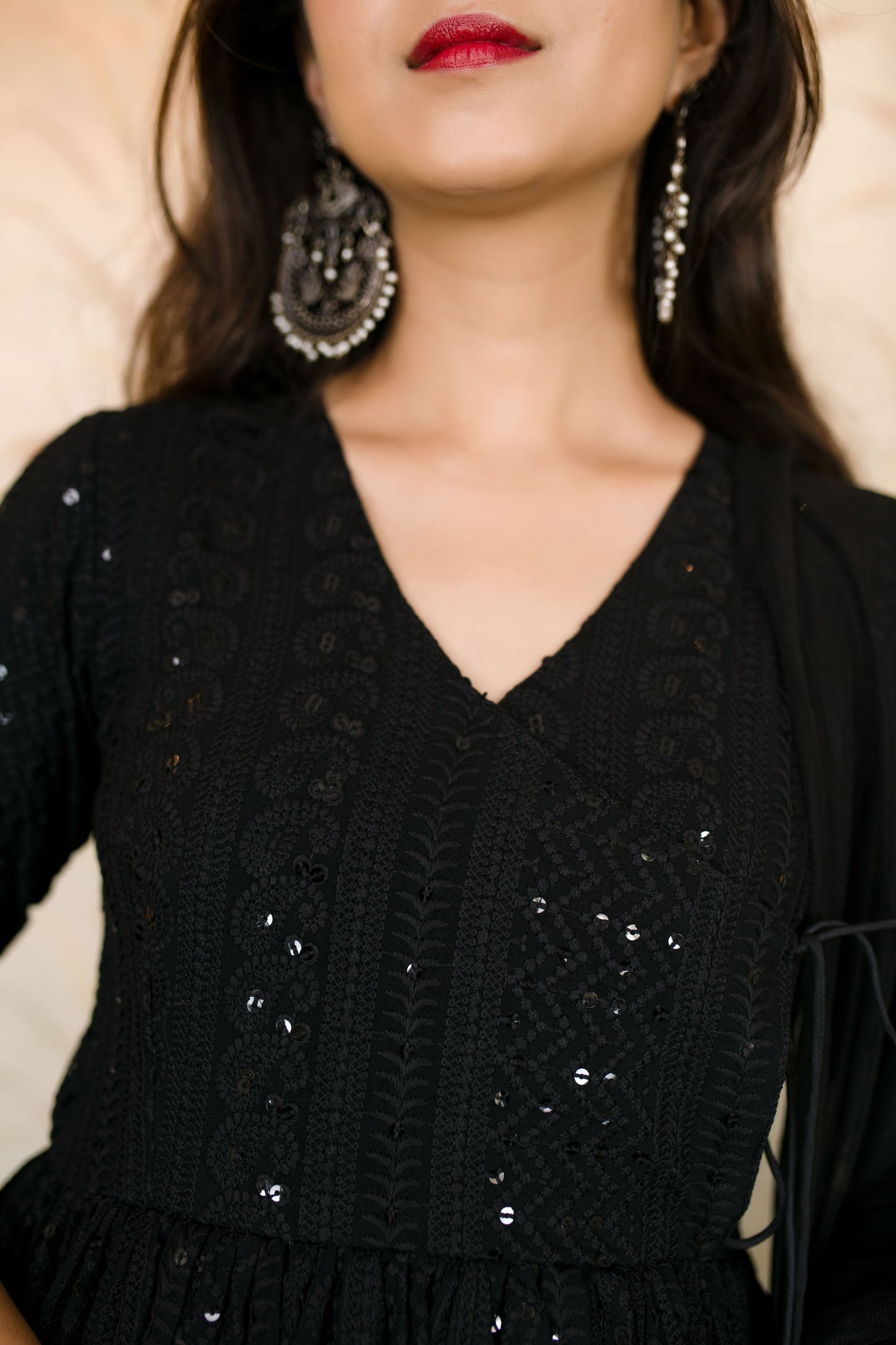 Women's Black Thread Work Anarkali Set