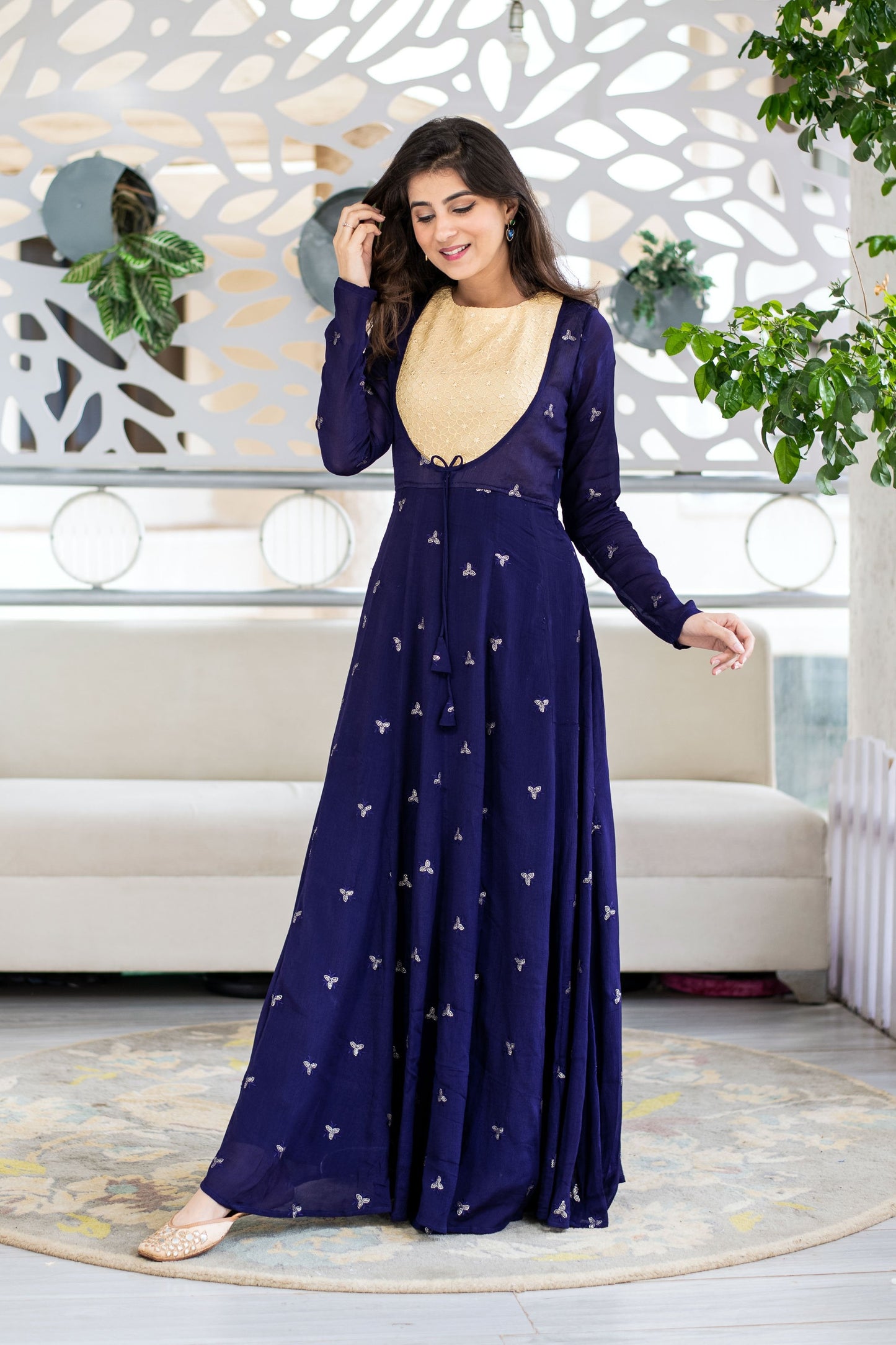 Women's Deep Blue and Beige Gown