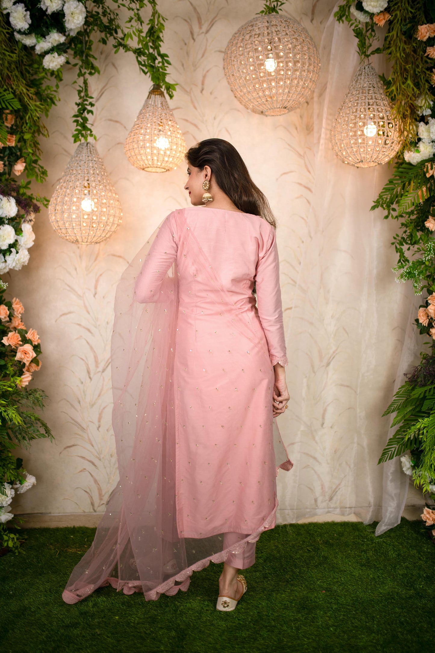 Women's Peach Lace Kurta Set