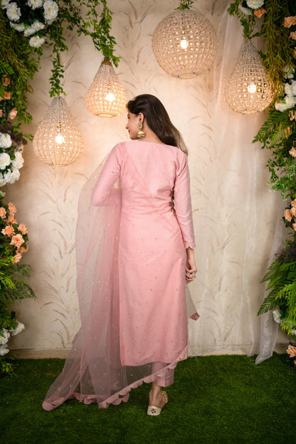 Women's Peach Lace Kurta Set
