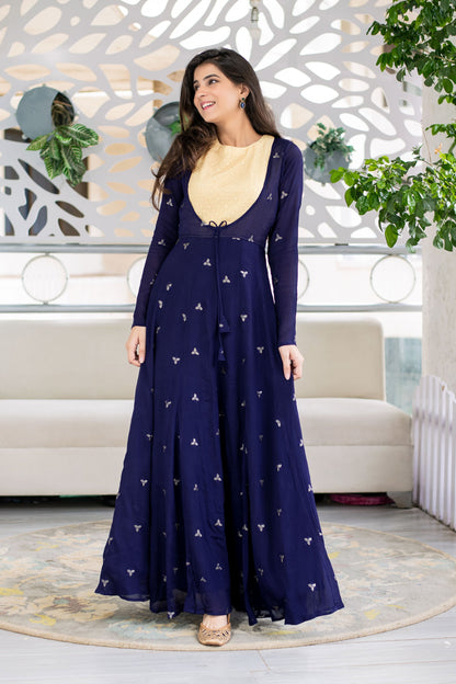 Women's Deep Blue and Beige Gown