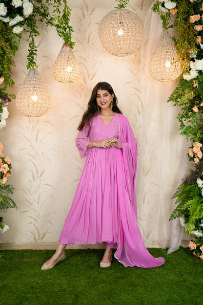 Women's Lavender Pink Flared Anarkali