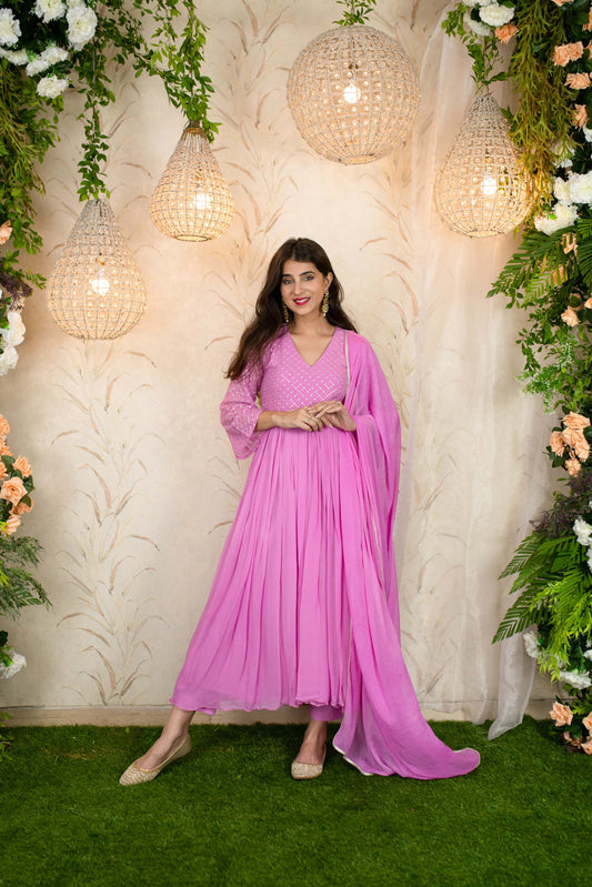 Women's Lavender Pink Flared Anarkali