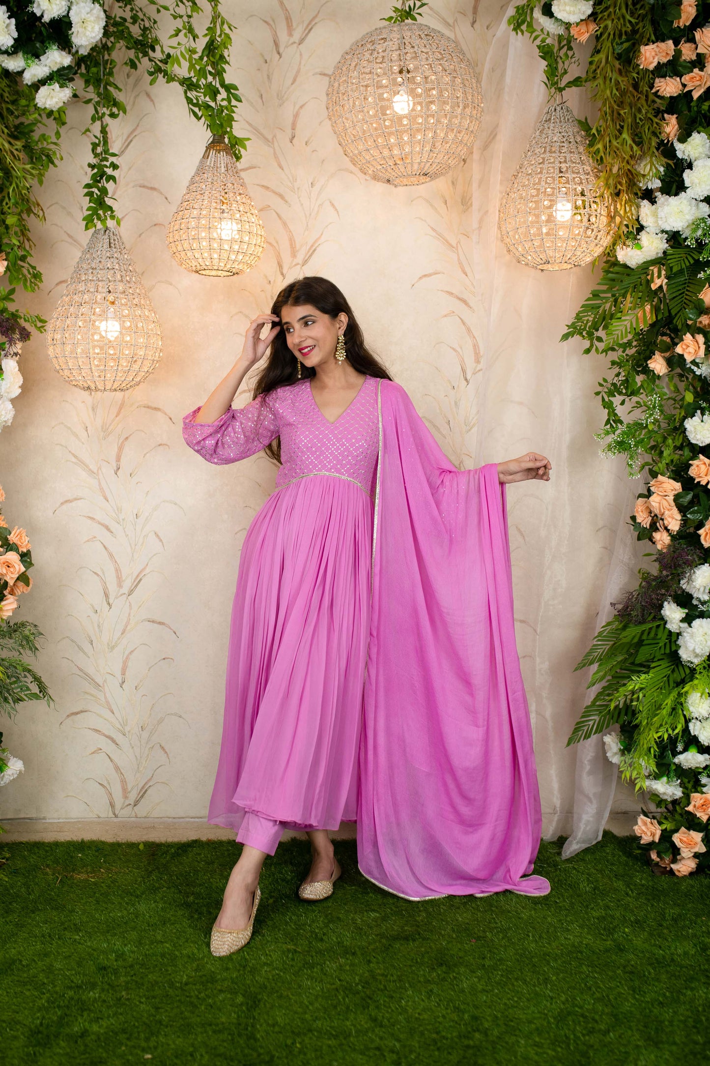 Women's Lavender Pink Flared Anarkali