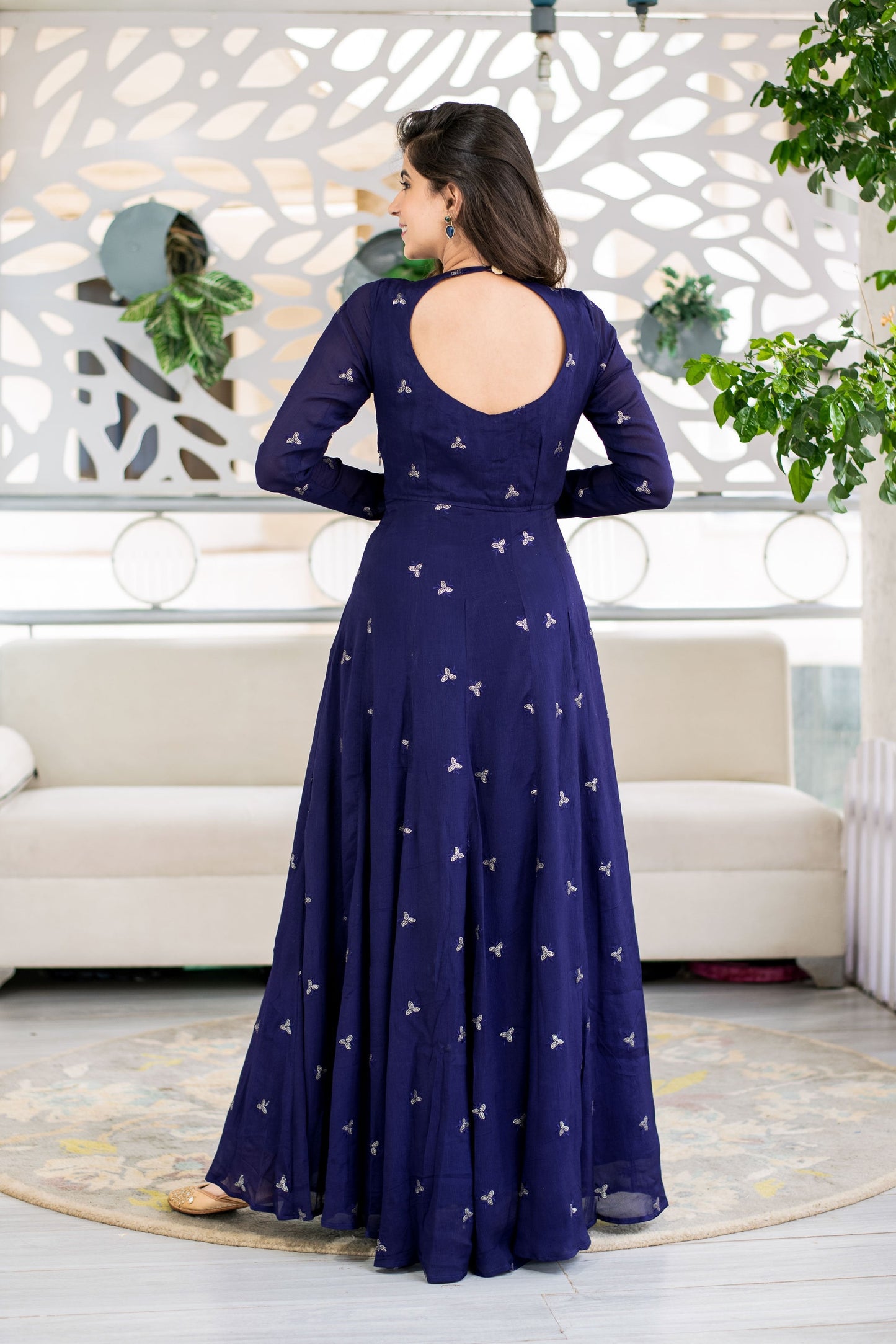 Women's Deep Blue and Beige Gown