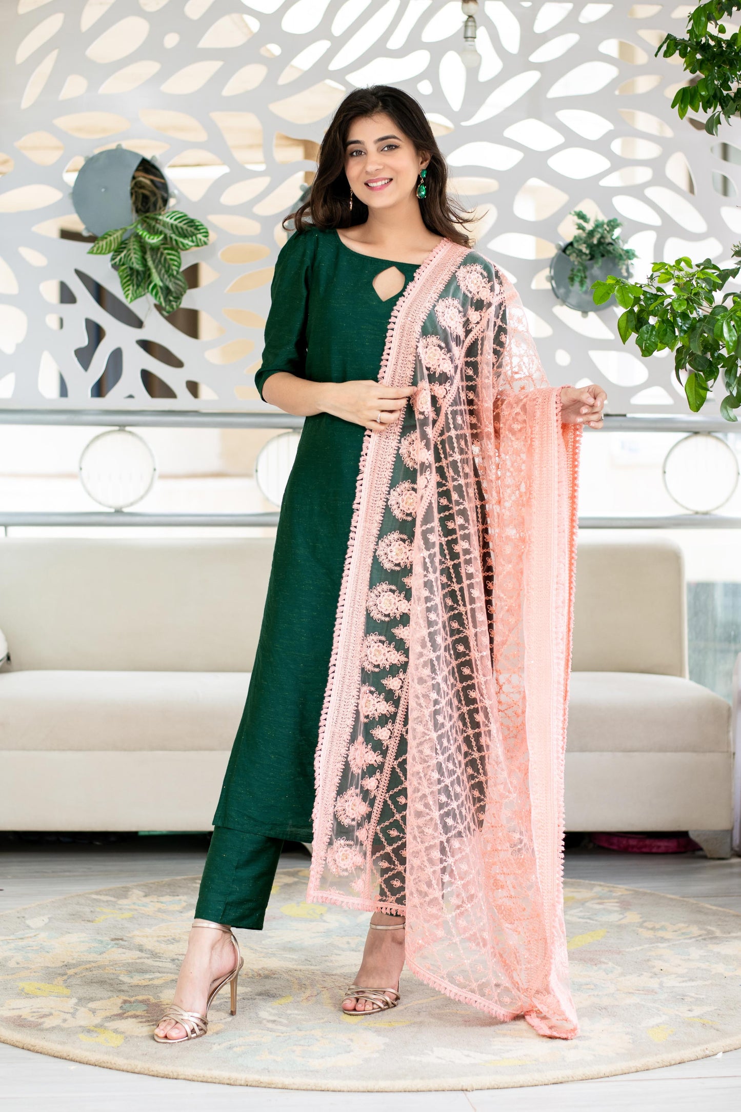 Women's Rama Green Kurta With Heavy Dupatta (3pcs Set)