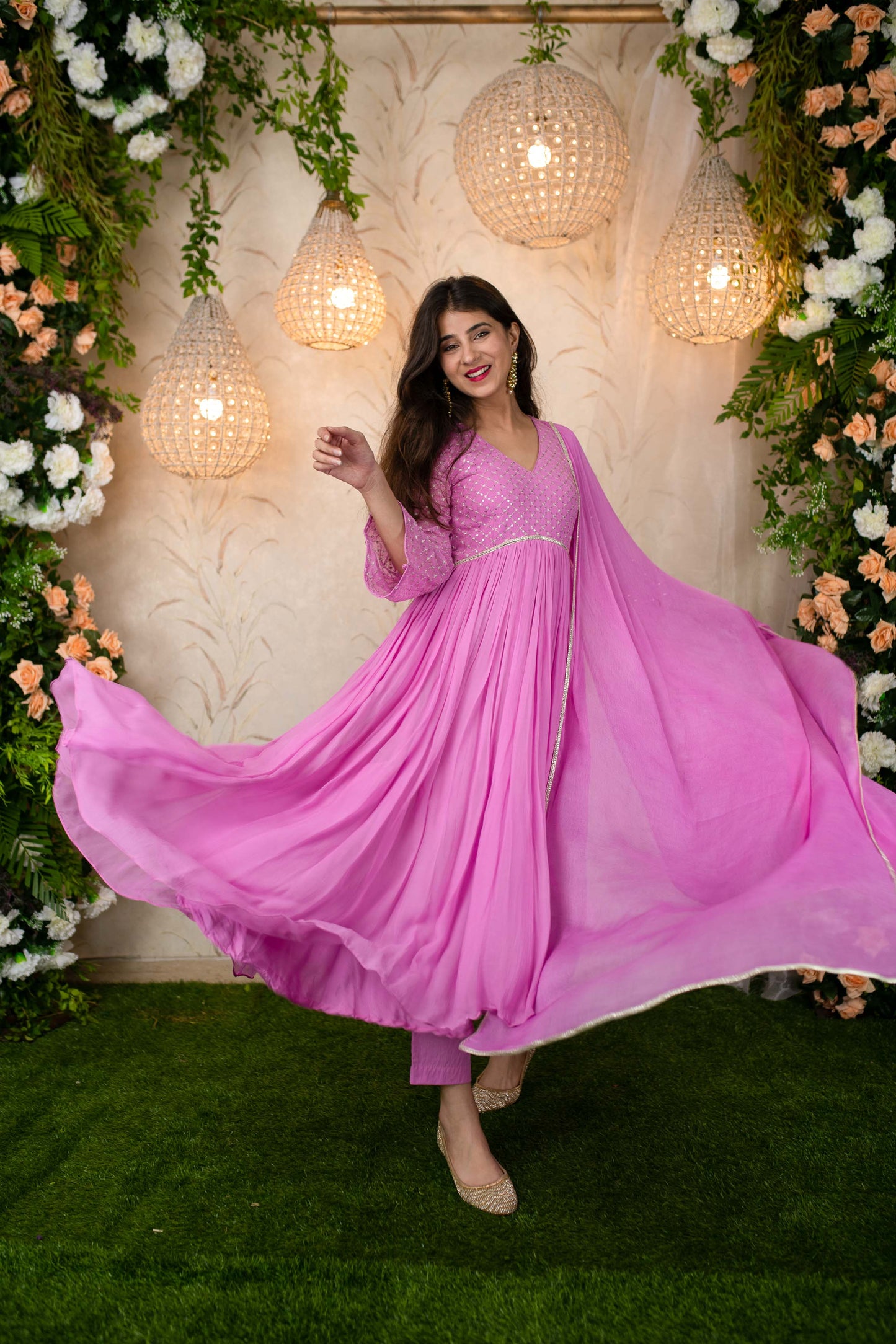 Women's Lavender Pink Flared Anarkali