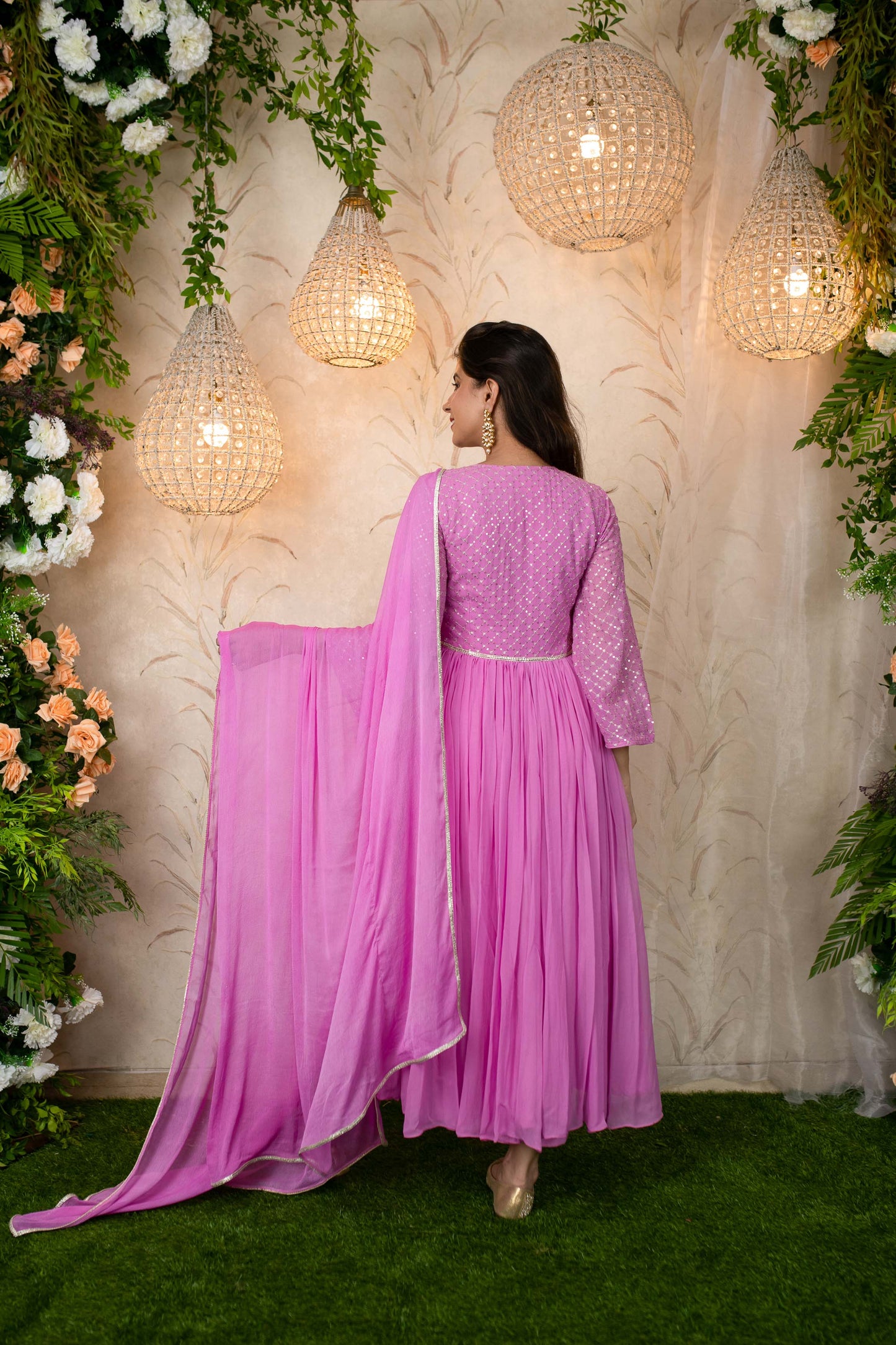 Women's Lavender Pink Flared Anarkali