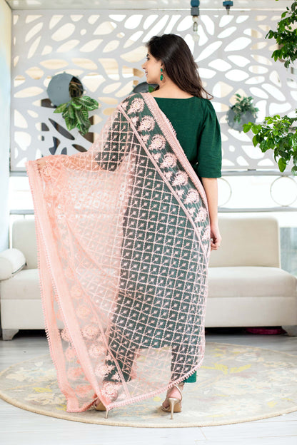 Women's Rama Green Kurta With Heavy Dupatta (3pcs Set)