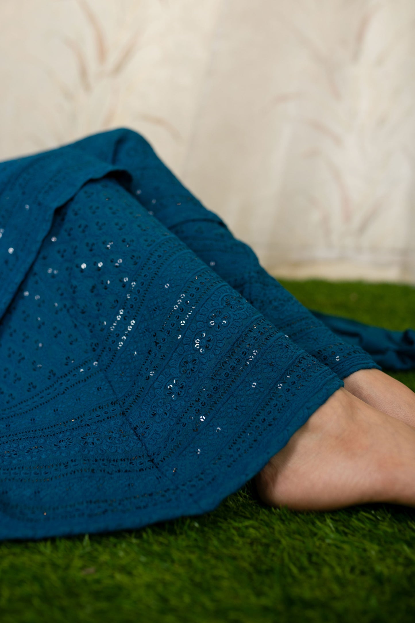 Women's Teal Blue Anarkali With Palazzo