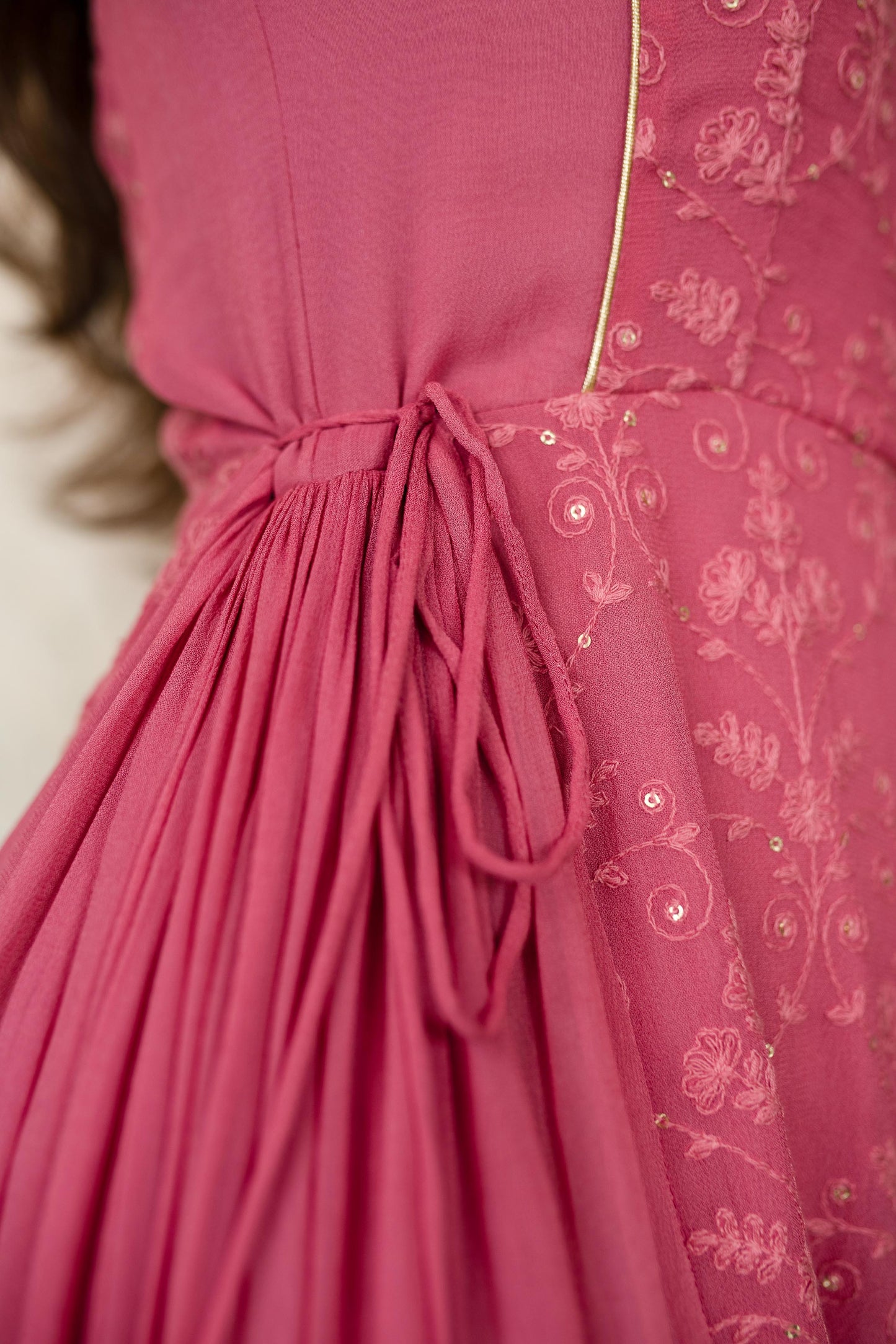 Women's Blush Pink Gathered Long Kurta