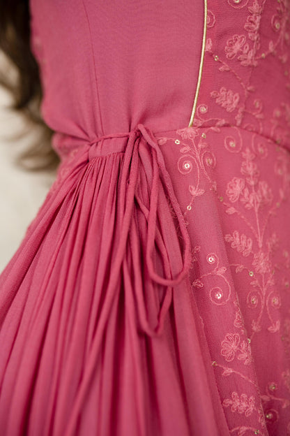 Women's Blush Pink Gathered Long Kurta