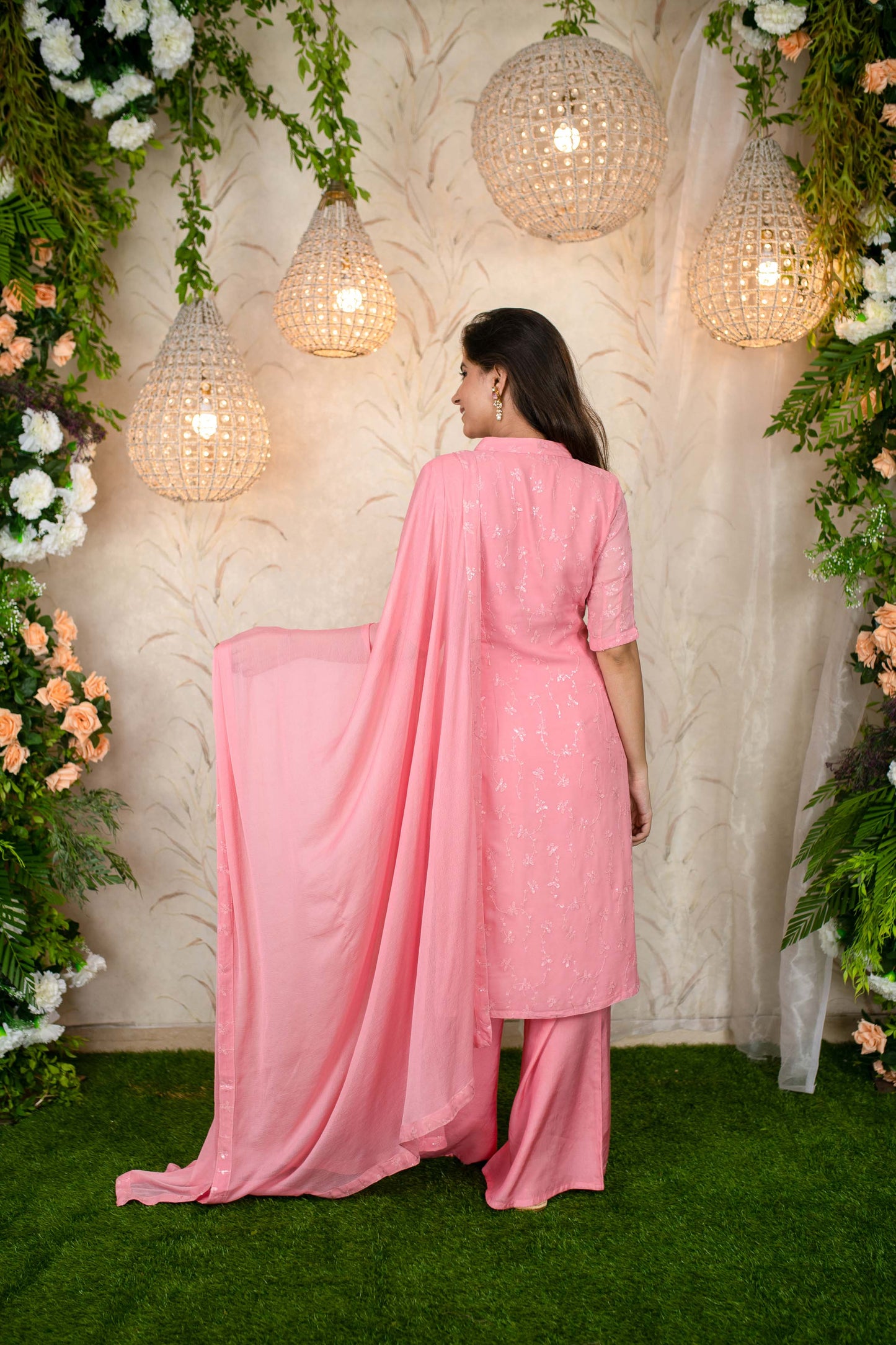 Women's Peach Water Sequin Kurta