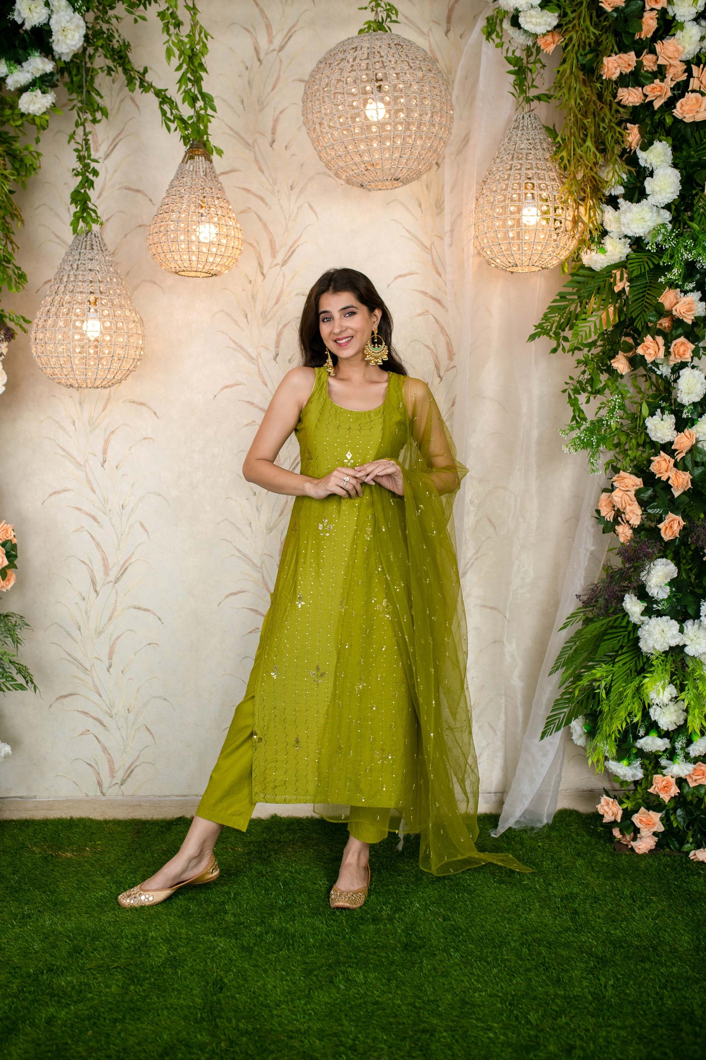 Women's Mehandi Green Kurta Set