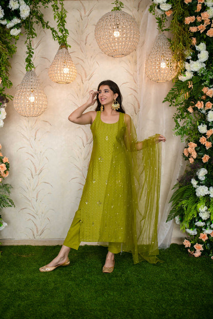 Women's Mehandi Green Kurta Set