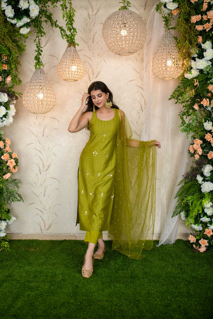 Women's Mehandi Green Kurta Set