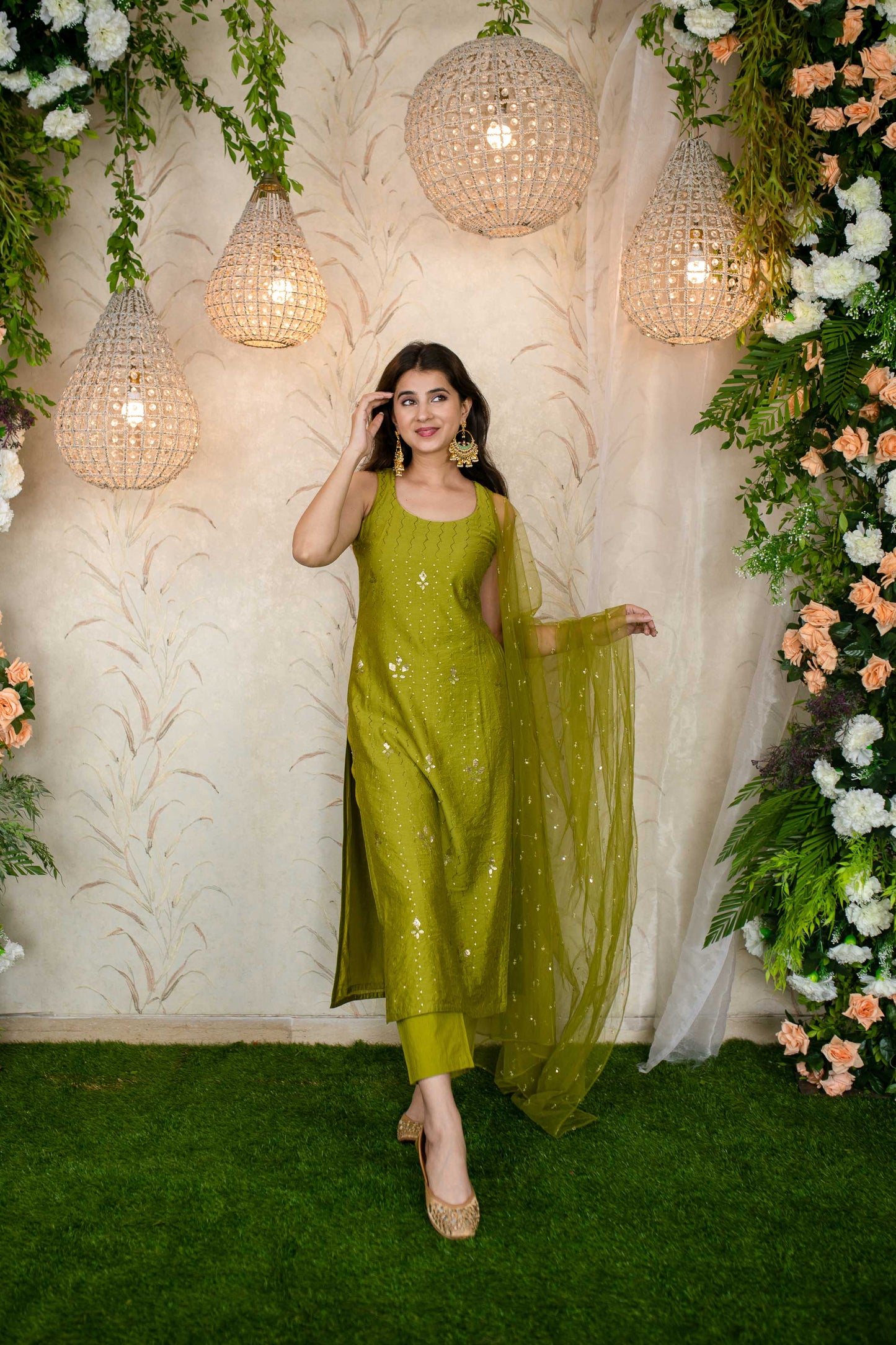 Women's Mehandi Green Kurta Set