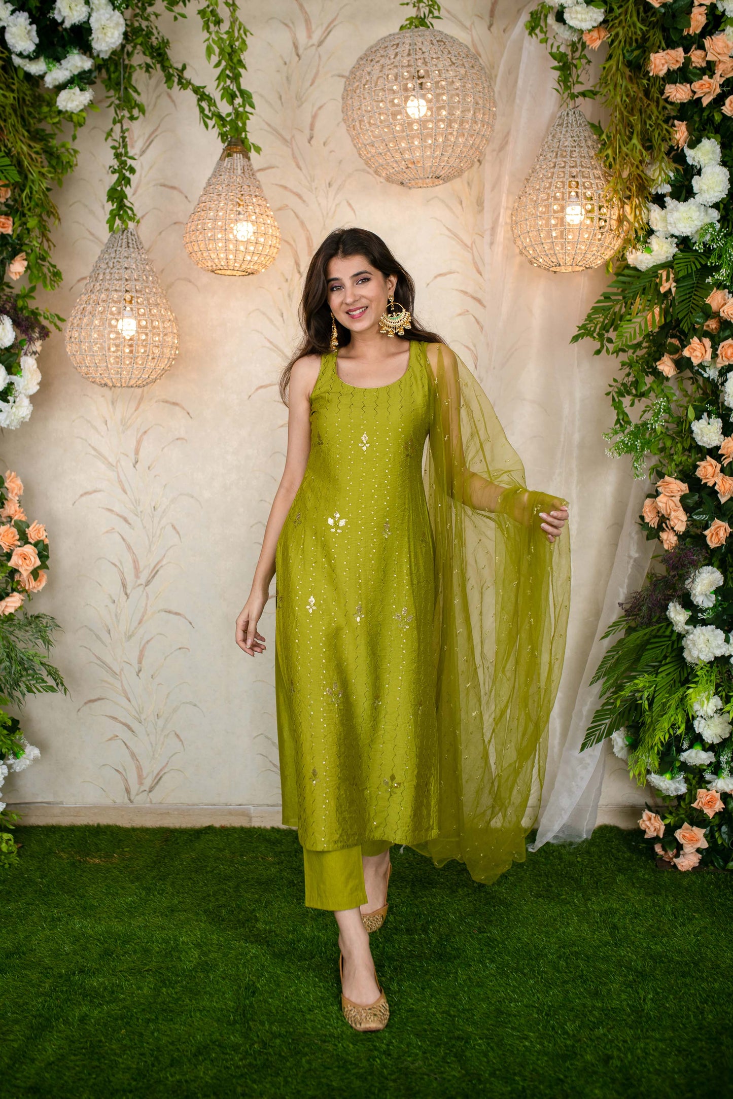 Women's Mehandi Green Kurta Set