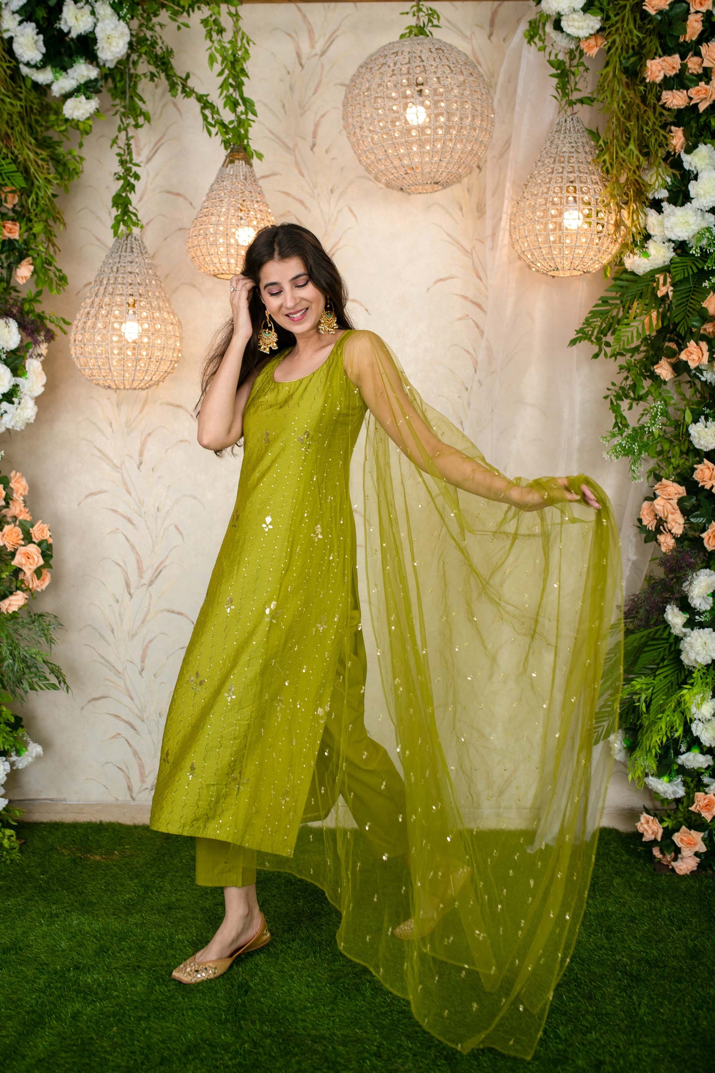 Women's Mehandi Green Kurta Set