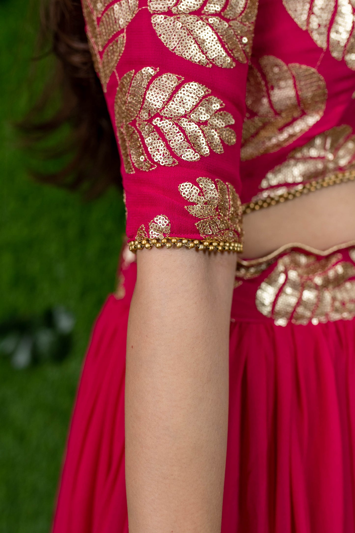 Women's Rani Pink Leaf Daman Lehenga