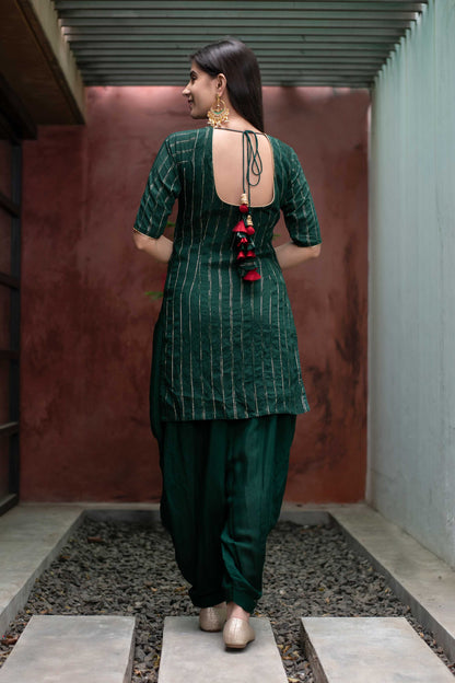 Women's Bottle Green Zari Work Patiala Set (2pc Set)