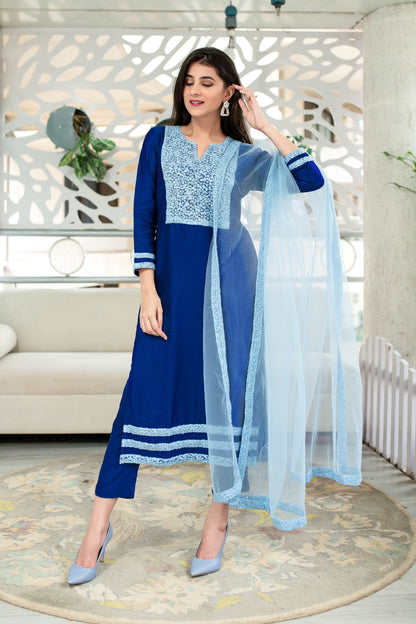 Women's Shades Of Blue Kurta Set (3pc Set)