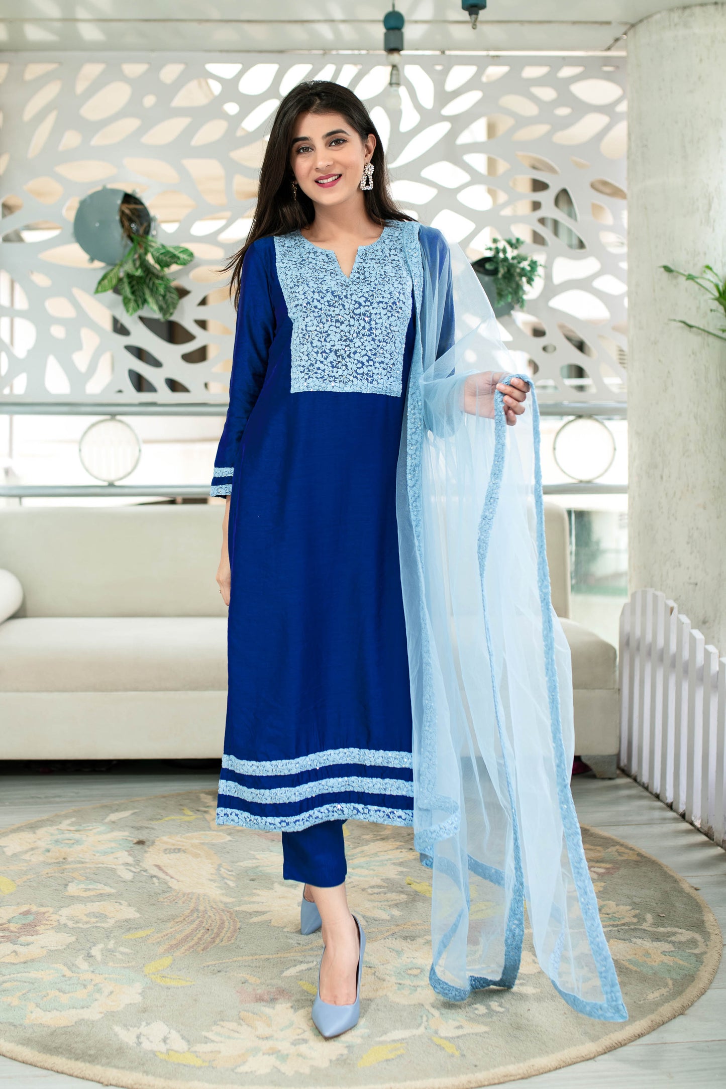 Women's Shades Of Blue Kurta Set (3pc Set)