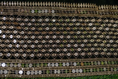 Women's Black And Golden Daman Lehenga