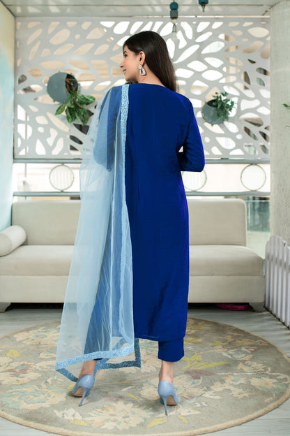 Women's Shades Of Blue Kurta Set (3pc Set)