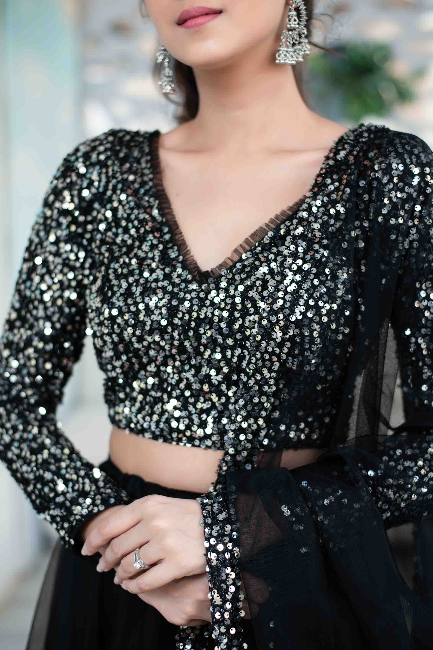 Women's Black And Silver Lehenga