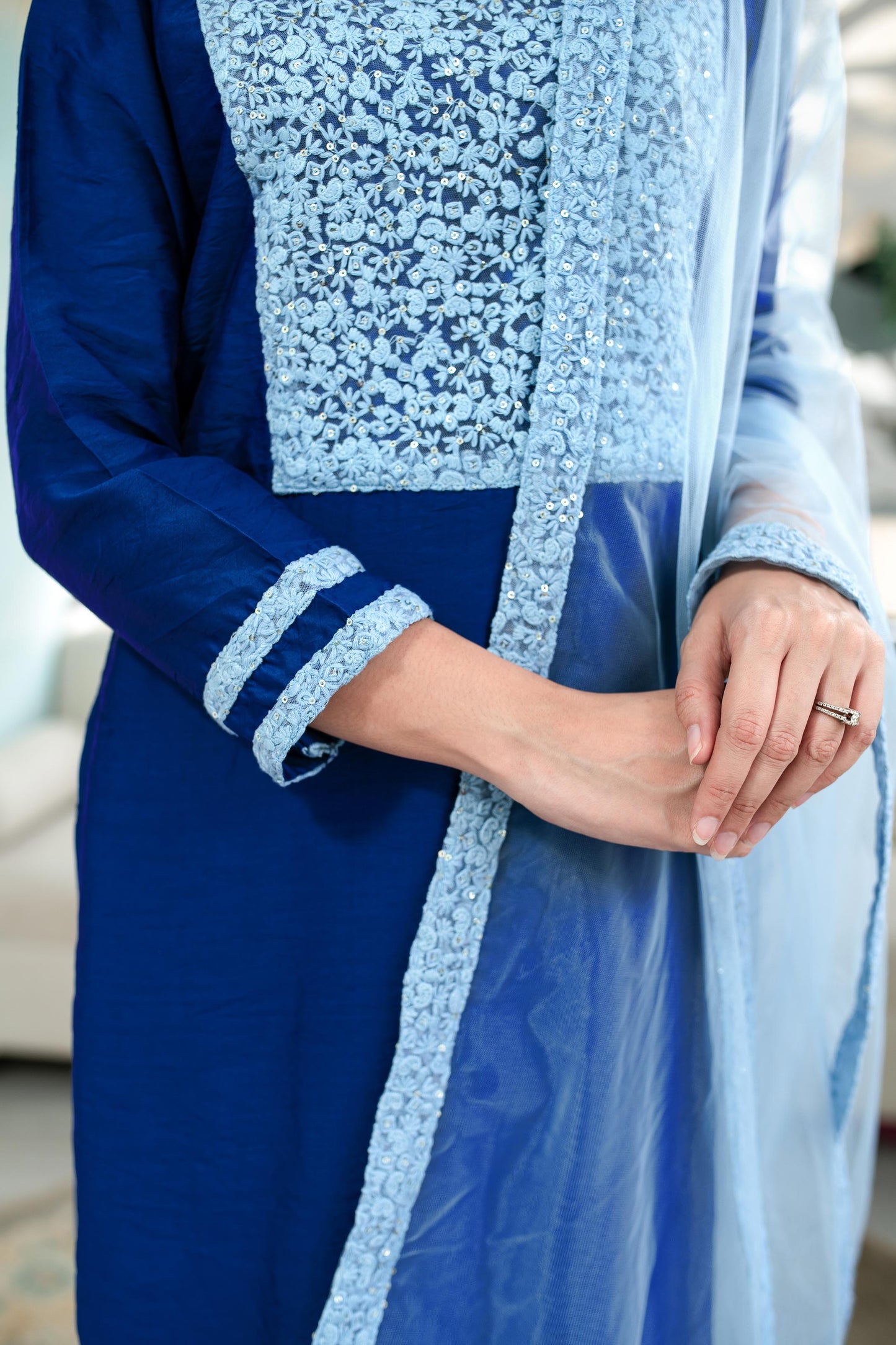 Women's Shades Of Blue Kurta Set (3pc Set)