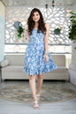 Women's Blue Ruffle Dress With Lace Wo
