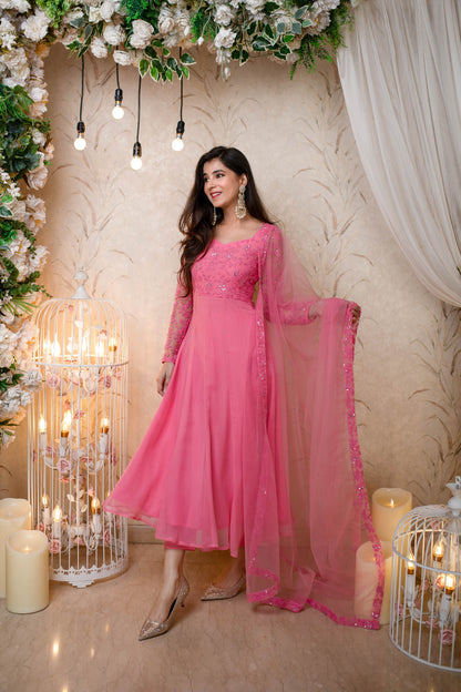 Women's Baby Pink Anarkali (3 Pc Set)