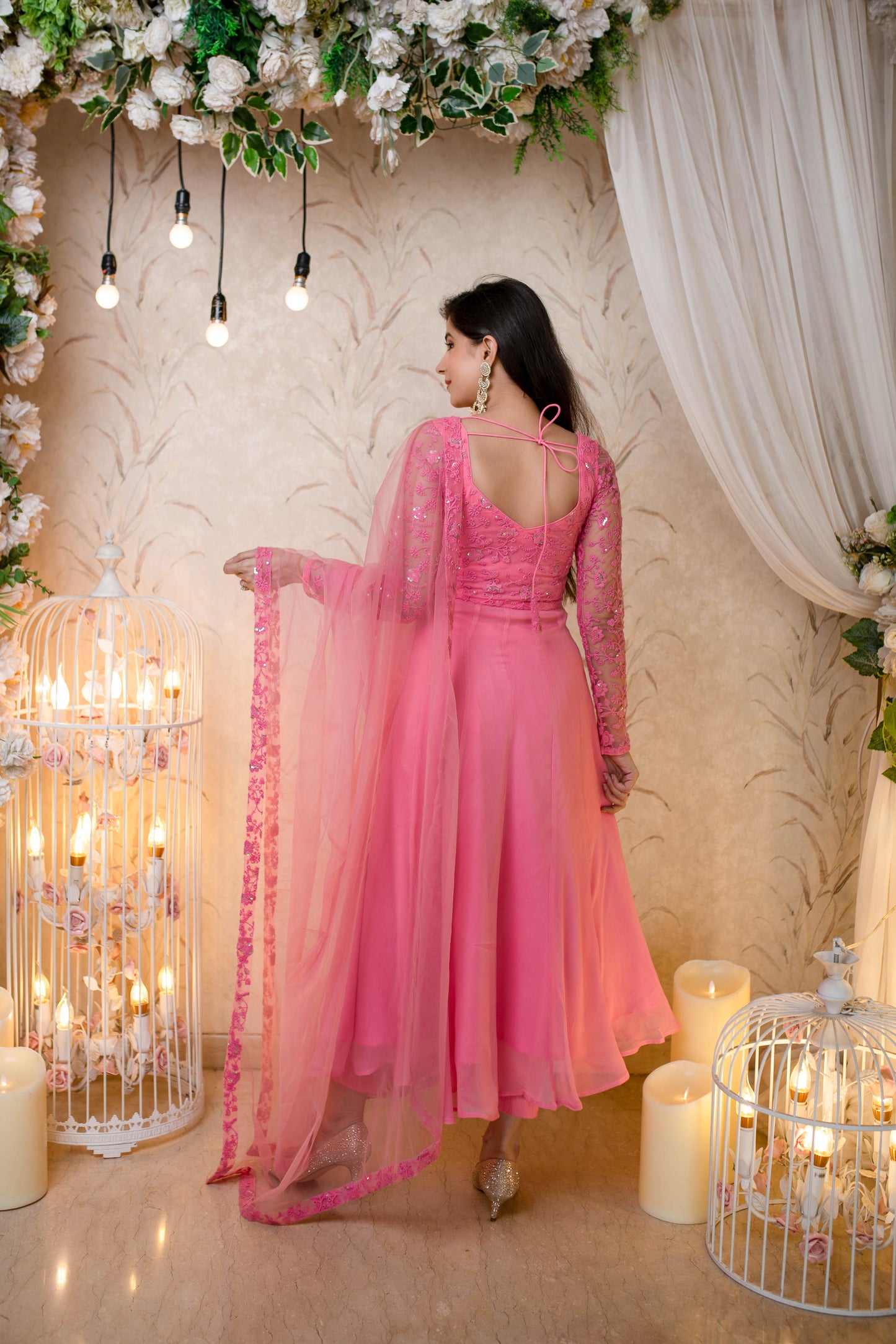 Women's Baby Pink Anarkali (3 Pc Set)