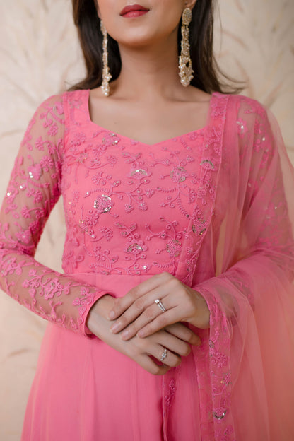 Women's Baby Pink Anarkali (3 Pc Set)
