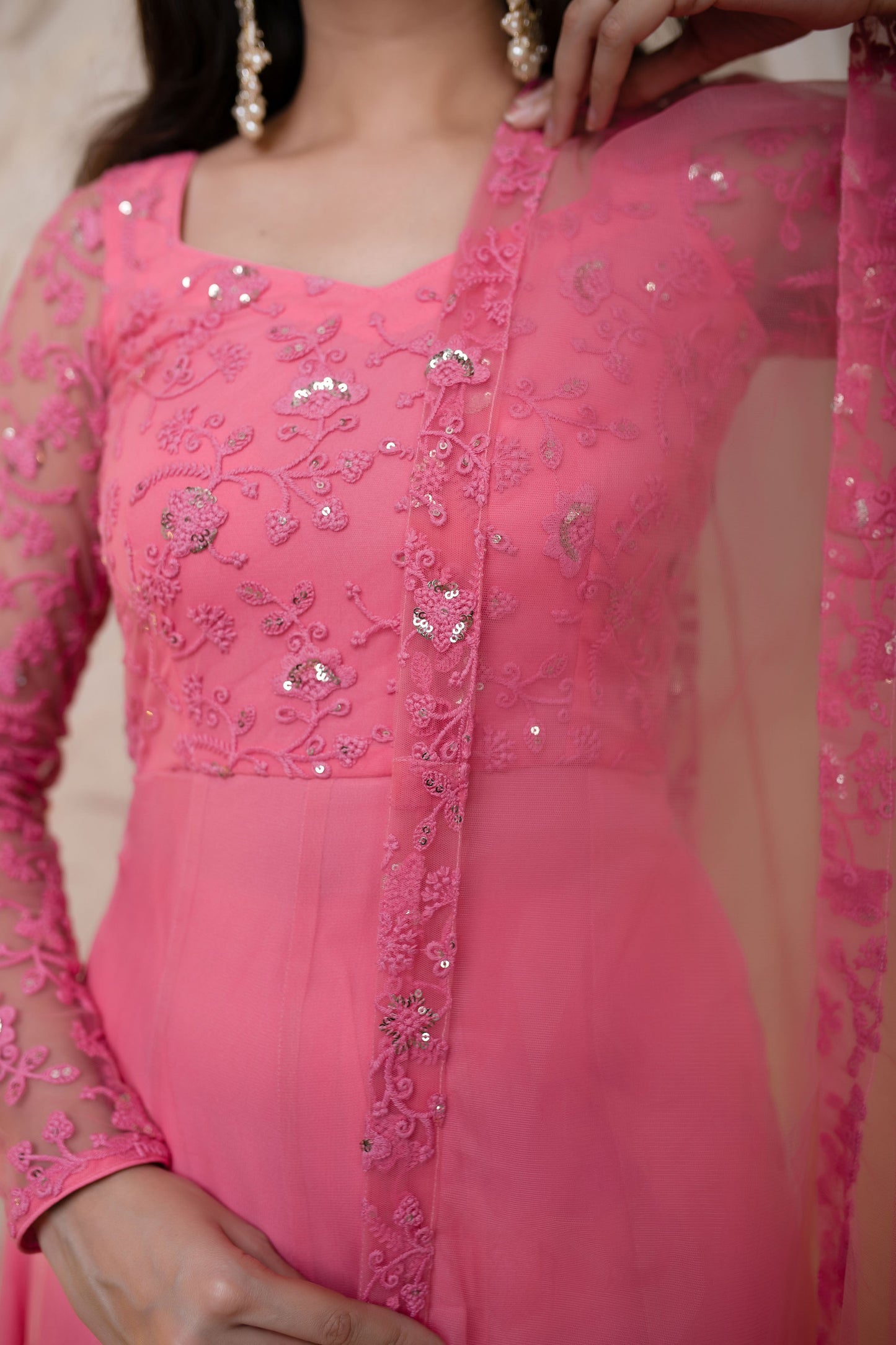 Women's Baby Pink Anarkali (3 Pc Set)