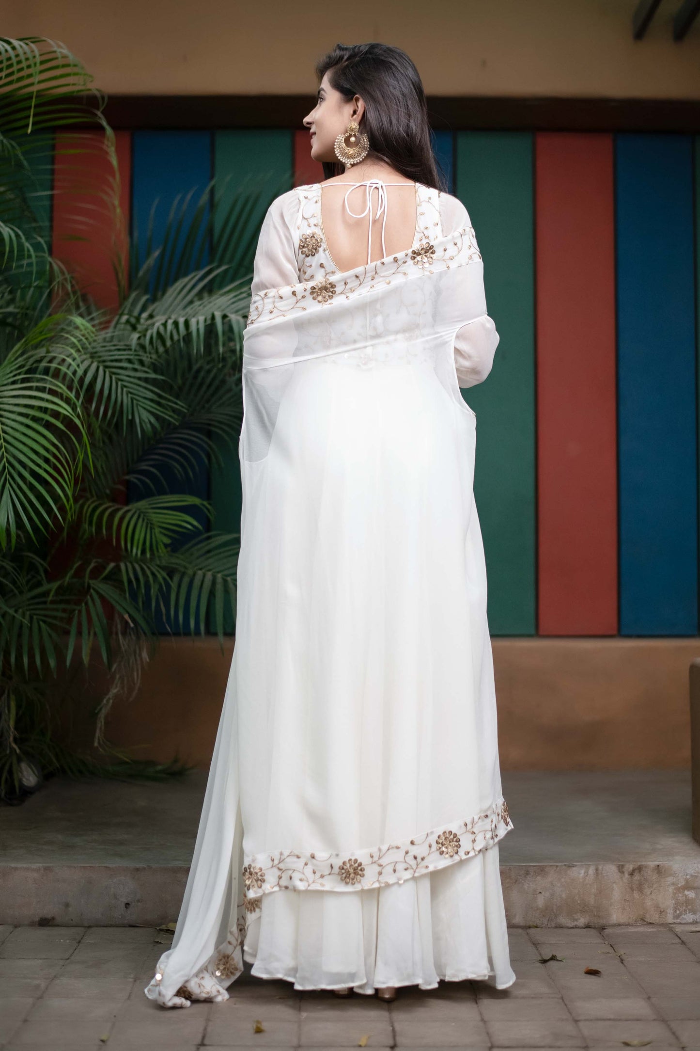Women's Off White Jacket Gown With Sequin And Zari Work (2pcs Set)