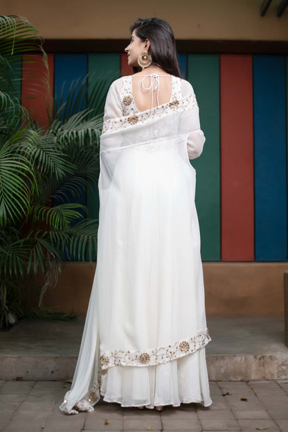 Women's Off White Jacket Gown With Sequin And Zari Work (2pcs Set)