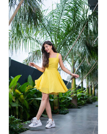 Women's Polka Dot Bow Tie Dress Y
